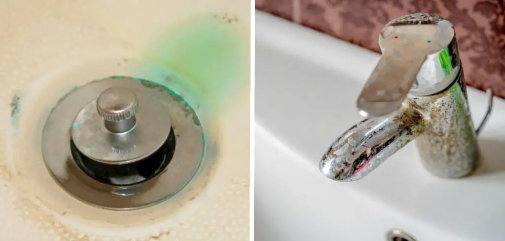 green buildup on bathroom sink faucet